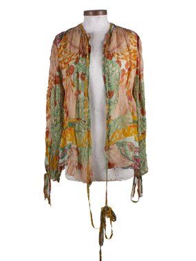 JEAN PAUL GAULTIER Vintage Multicolor Silk Multi-Way-Closure Blouse Sz US 10